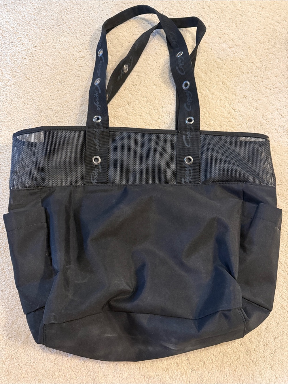 Capezio Black Mesh-Top Tote with Grommet Straps